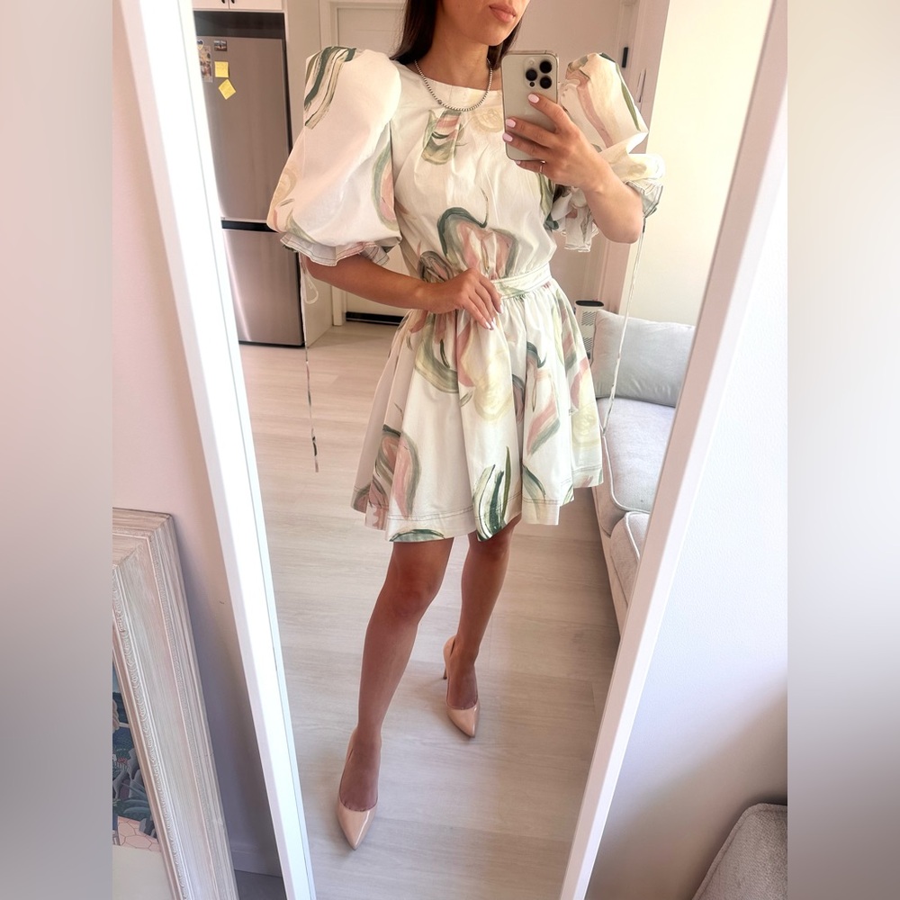 Aje Designer Elegant Floral Puff Sleeve Dress